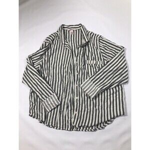 Victorias Secret Striped Button Down Shirt XL Black White Classic Pajama Style